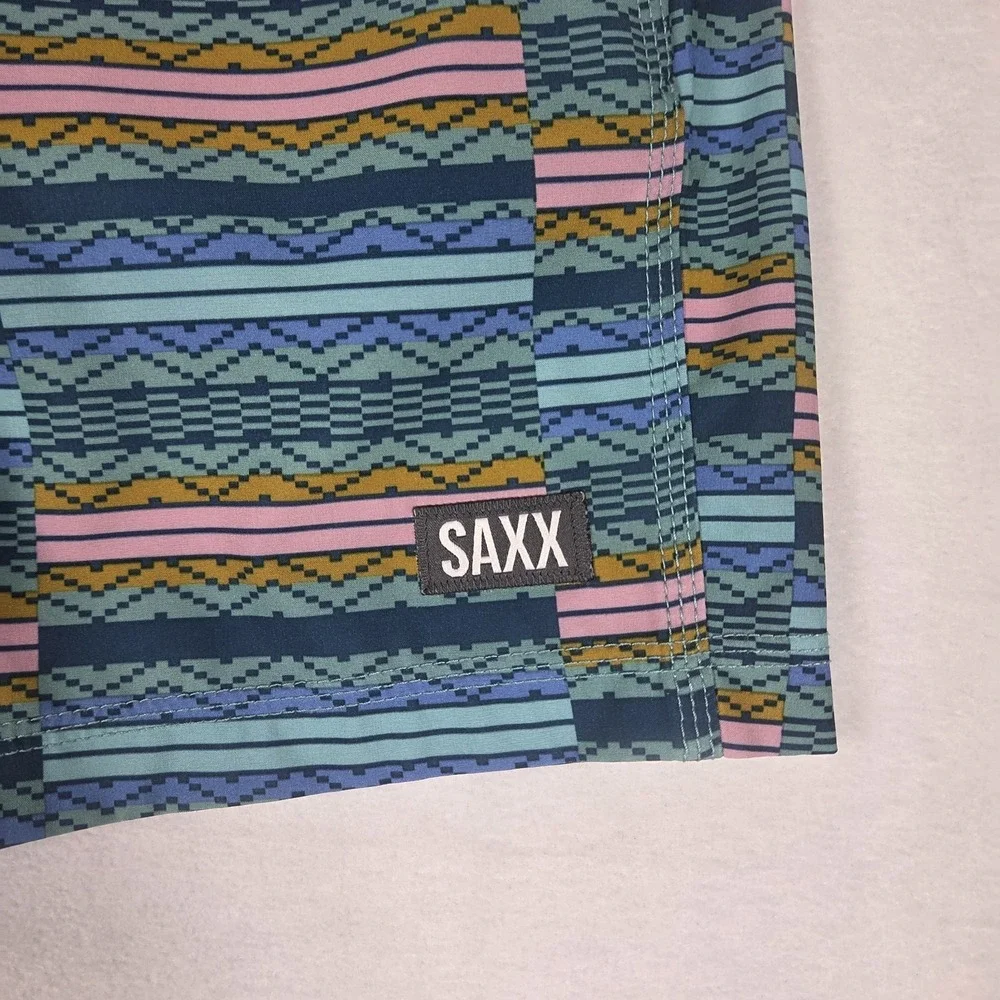 Saxx Betawave Swim Trunks Lined 2n1 Men's Sz 30 Turquoise Aztec